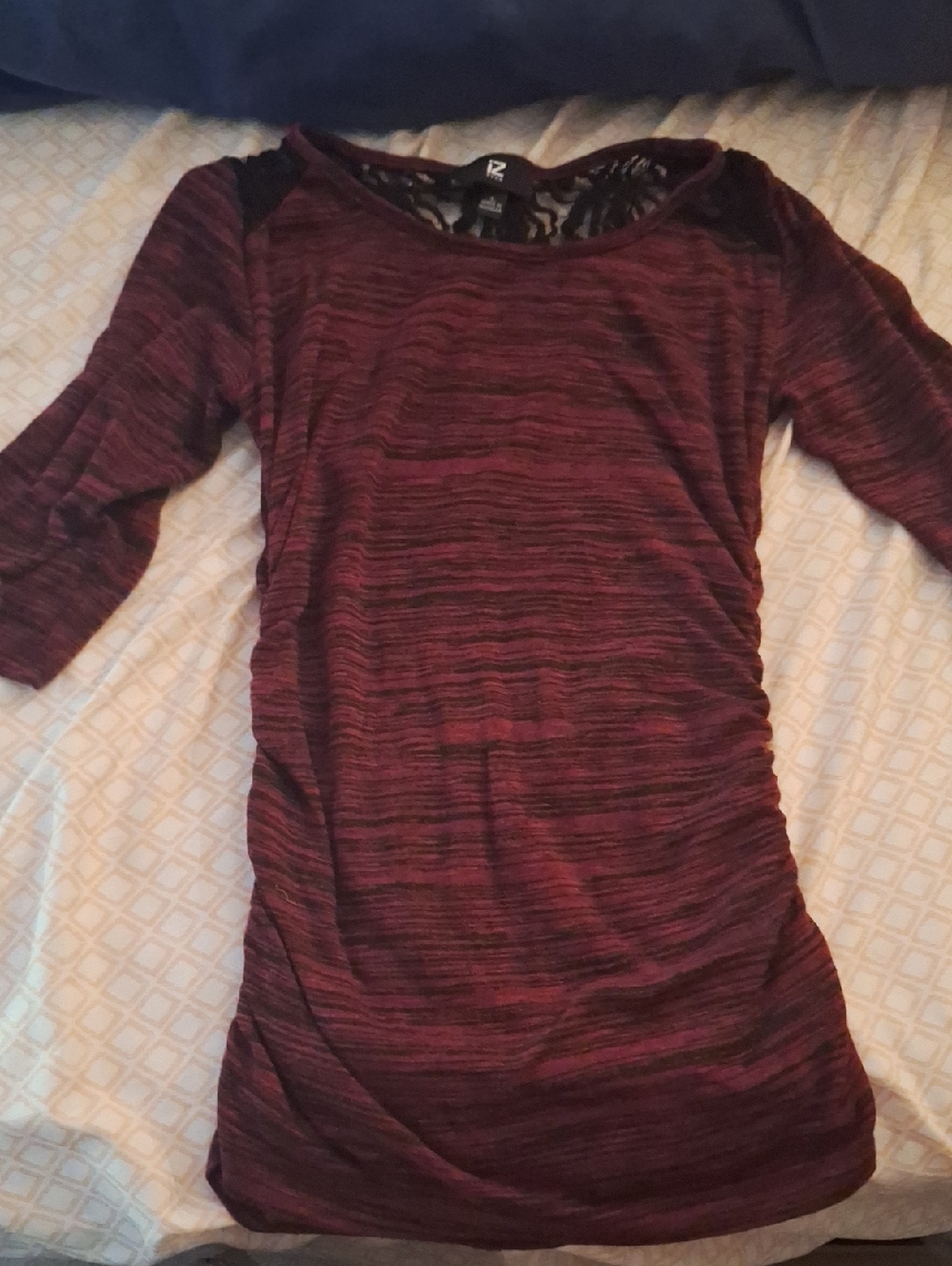 Iz Byer - Burgundy Knit Top with Black Lace